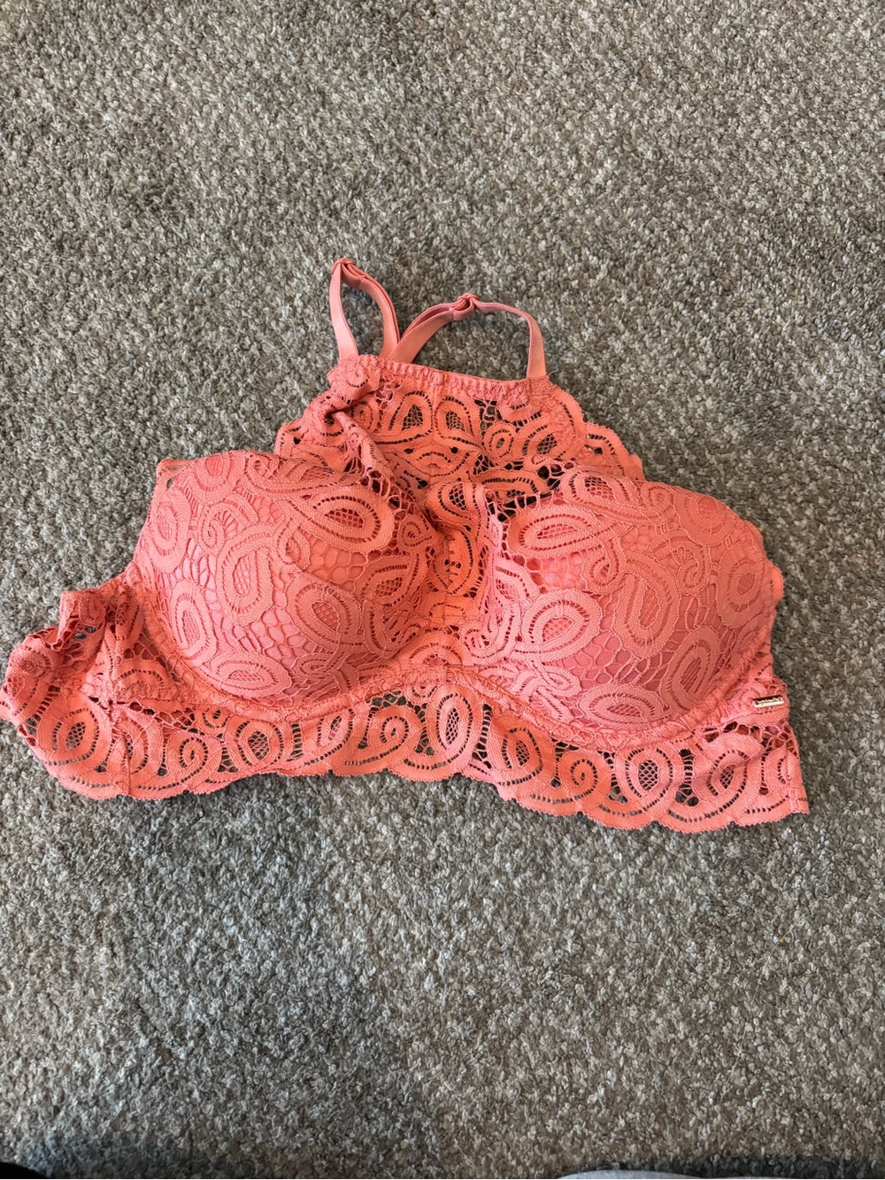 PINK Victoria's Secret Coral Lace High-Neck Longline Bralette